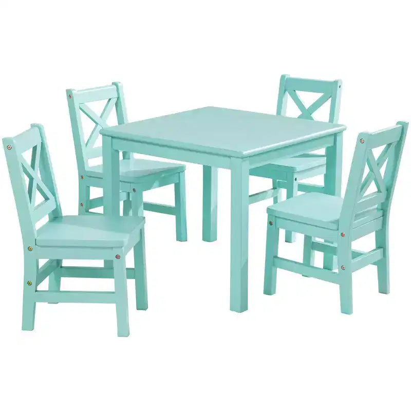 Set tavolo e sedie per bambini in legno massello eHemco (4 sedie incluse), set da 5 pezzi