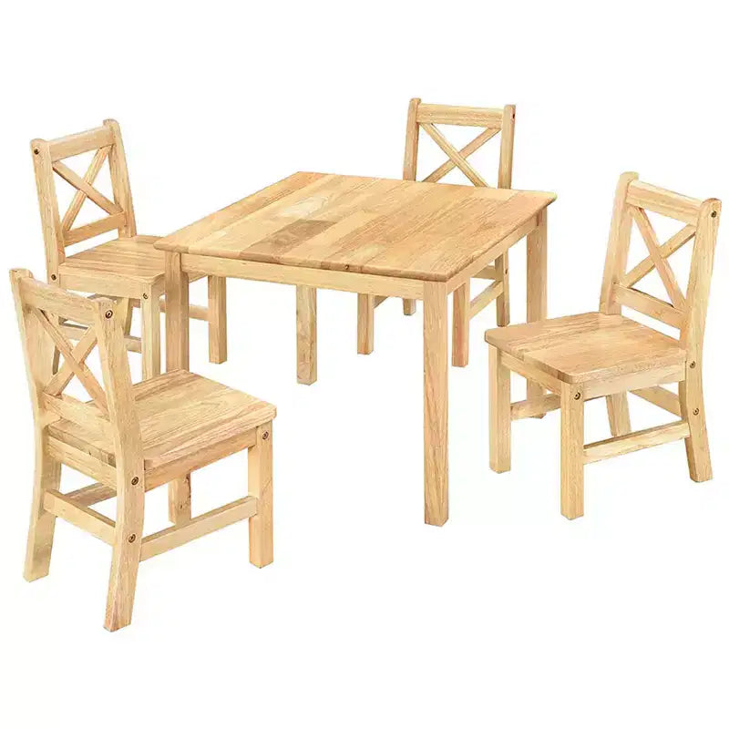 Set tavolo e sedie per bambini in legno massello eHemco (4 sedie incluse), set da 5 pezzi