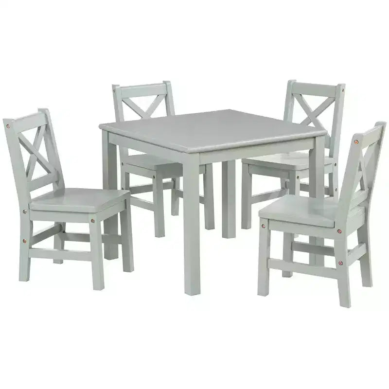 Set tavolo e sedie per bambini in legno massello eHemco (4 sedie incluse), set da 5 pezzi
