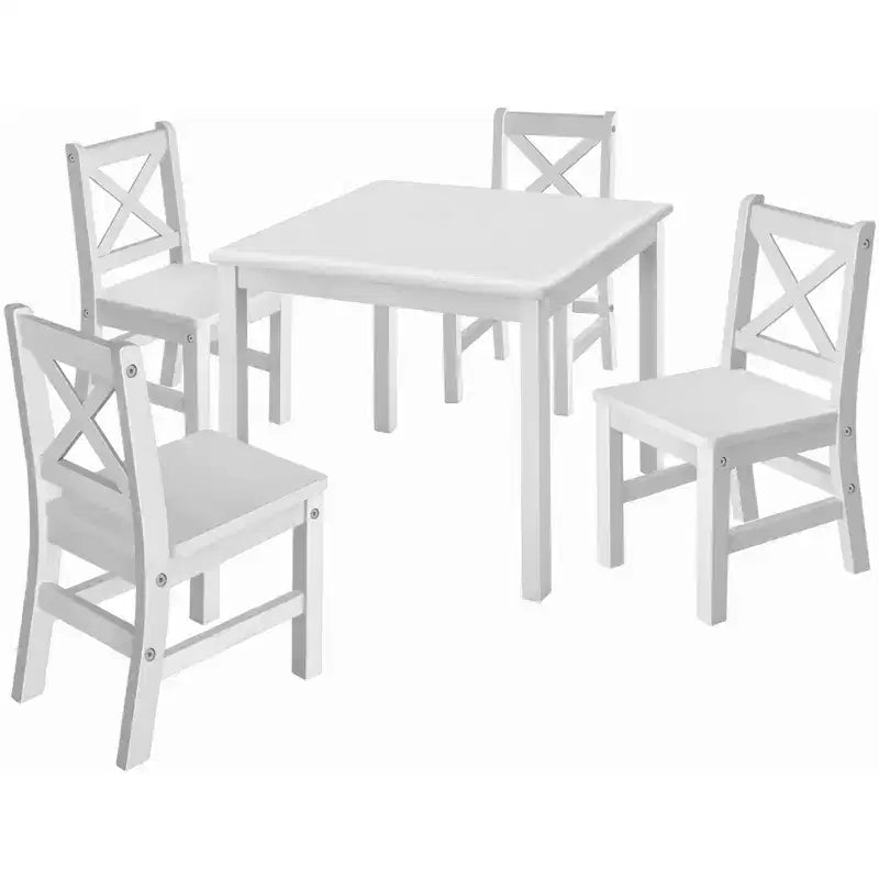 Set tavolo e sedie per bambini in legno massello eHemco (4 sedie incluse), set da 5 pezzi