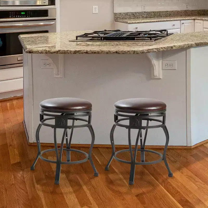 eHemco Sgabello da Bar Girevole in Metallo per Bancone da Cucina con Seduta Imbottita in Similpelle, 61 cm, Nero, Set da 2