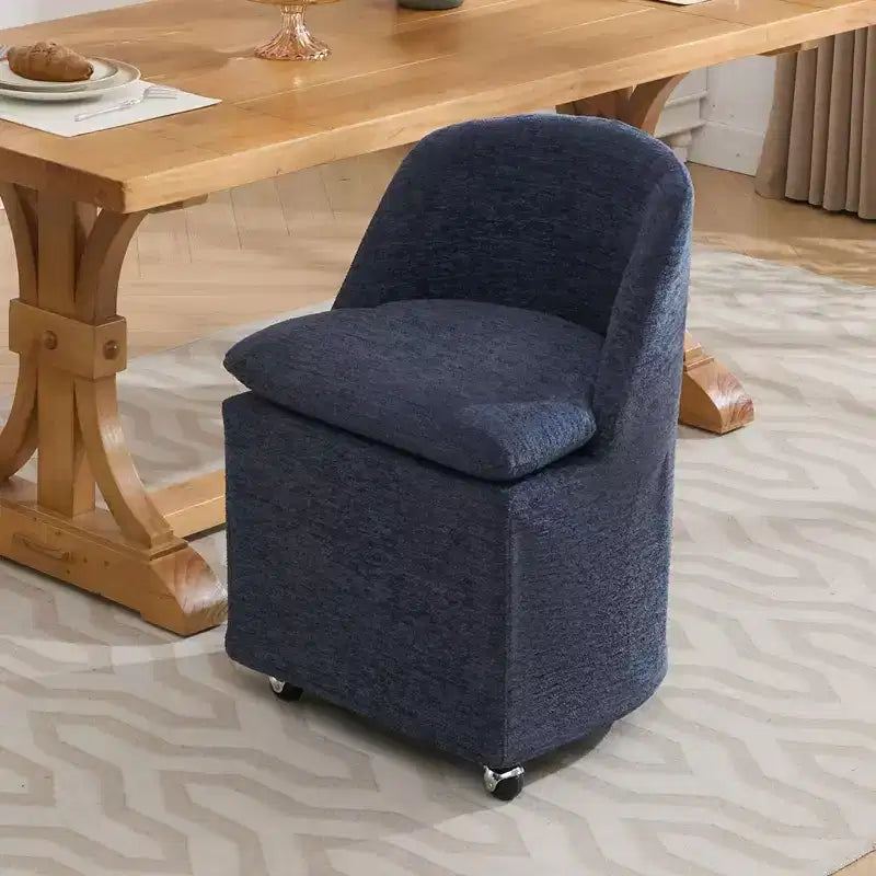 Set di 2 sedie da pranzo in tessuto ciniglia con ruote universali, Beige