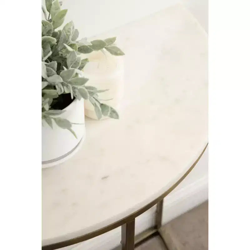 Tavolo Consolle Semicircolare in Marmo Kate and Laurel Dorrah, 71x35.5x76 cm, Bianco