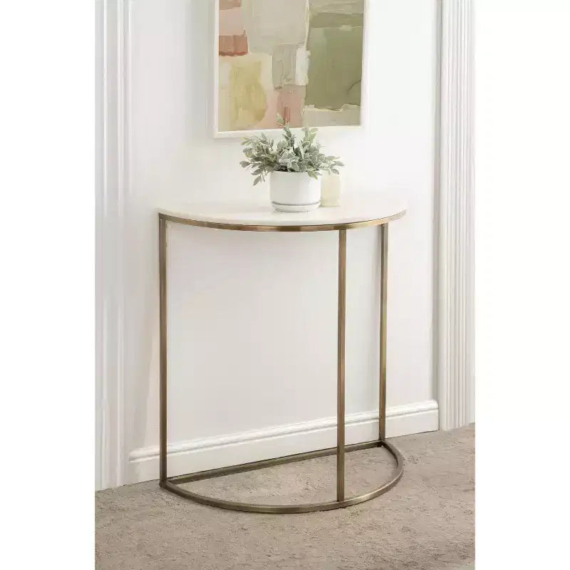 Tavolo Consolle Semicircolare in Marmo Kate and Laurel Dorrah, 71x35.5x76 cm, Bianco