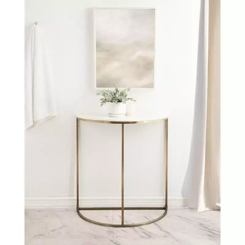 Tavolo Consolle Semicircolare in Marmo Kate and Laurel Dorrah, 71x35.5x76 cm, Bianco