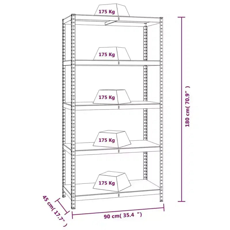 vidaXL Scaffale a 5 Ripiani Resistente Acciaio e Legno, Grigio