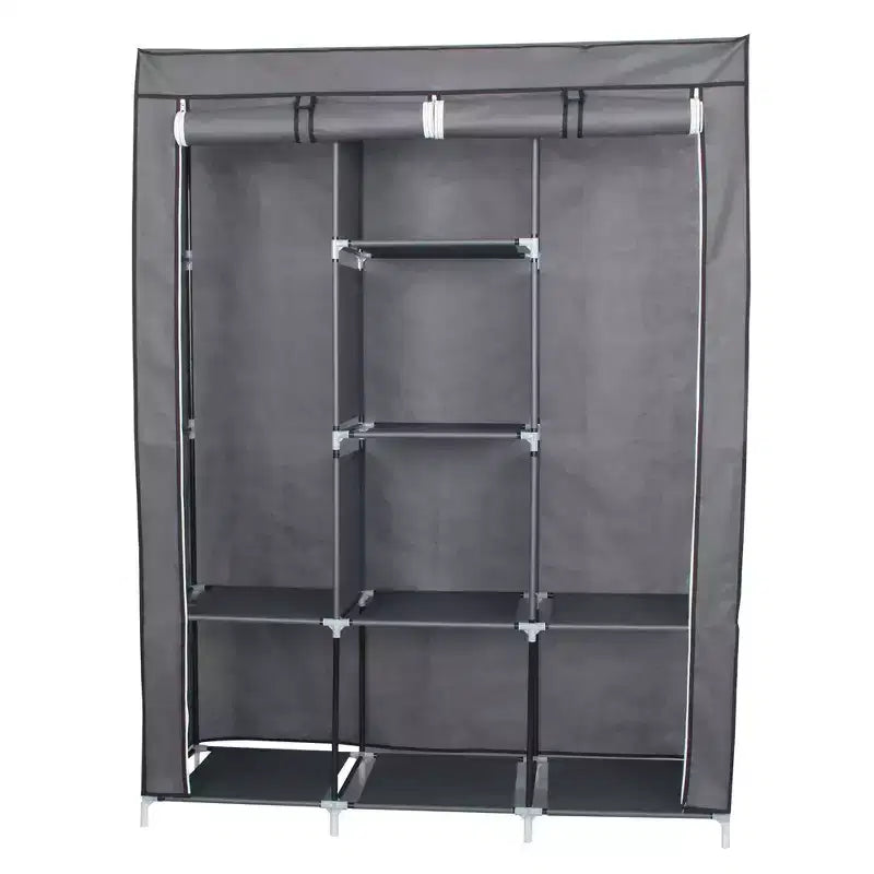 Armadio portatile Neat Living con copertura, ripiani e aste appendiabiti, grigio. Appendiabiti verticale per cappotti e scarpe.