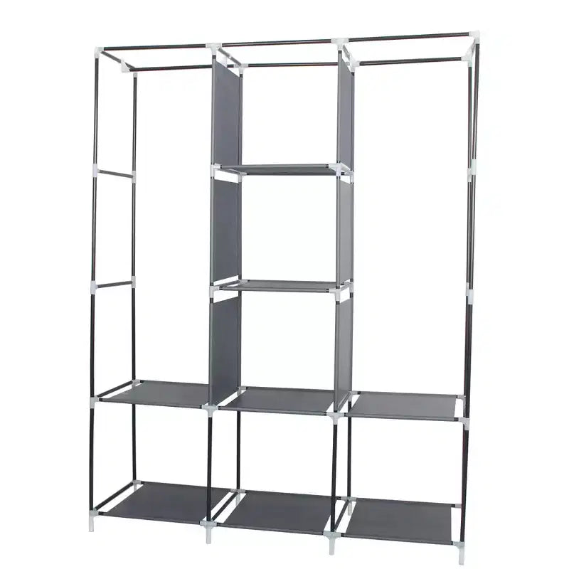 Armadio portatile Neat Living con copertura, ripiani e aste appendiabiti, grigio. Appendiabiti verticale per cappotti e scarpe.