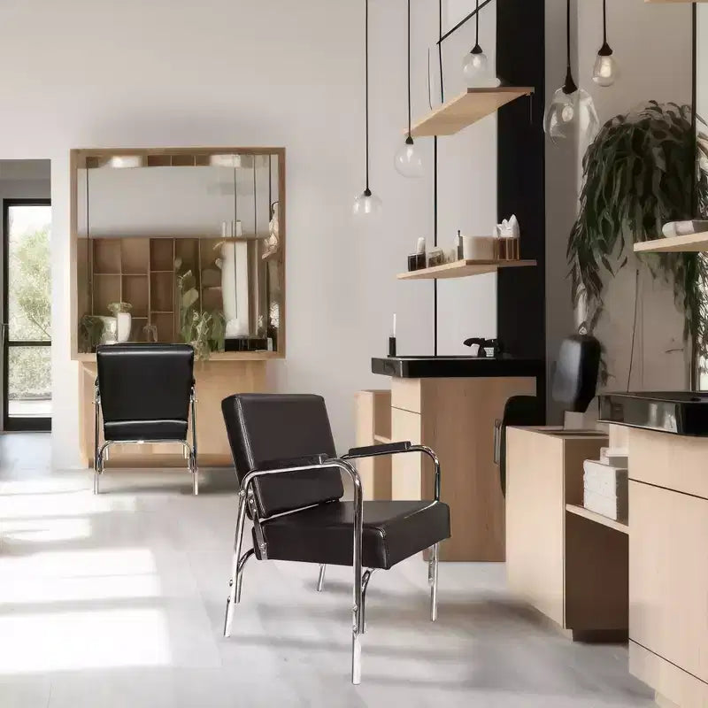 PureSana Set da 3 poltrone lavatesta professionali Ella con reclinazione automatica, rivestimento in vinile lavabile, cuscini in schiuma ad alta densità e telaio in acciaio inossidabile