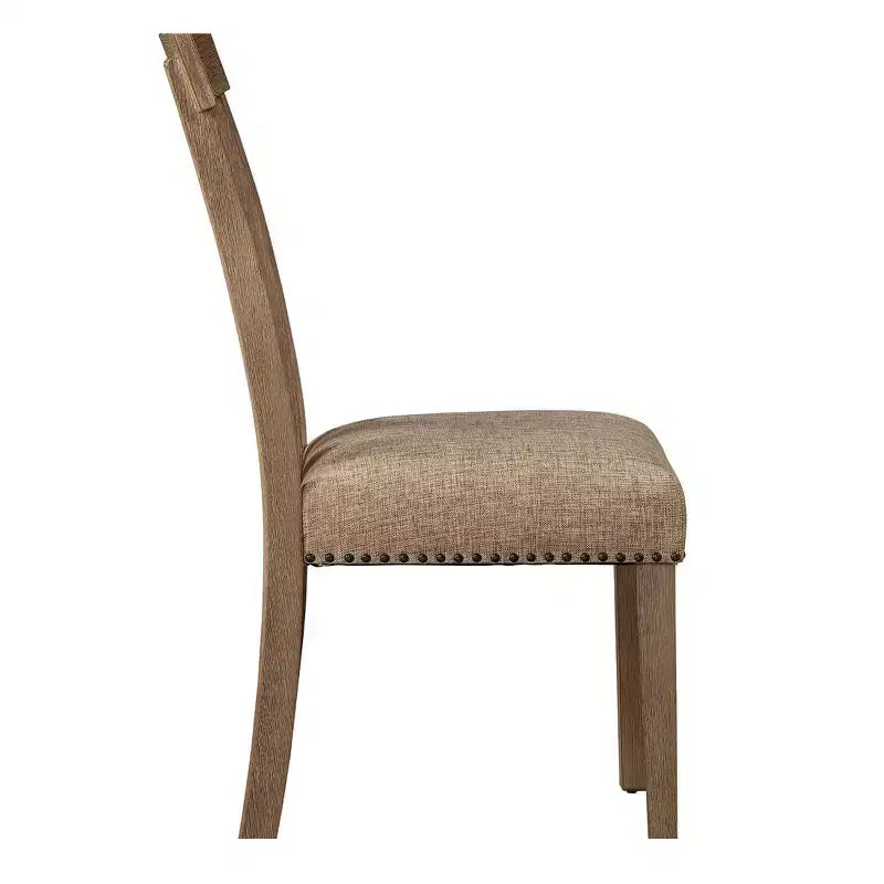 Simple Relax Set di 2 sedie laterali in tessuto e legno con borchie decorative, design in acero