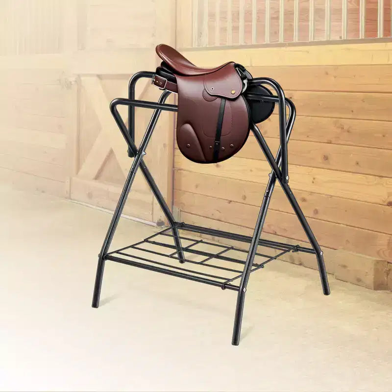 VEVOR Porta Sella Pieghevole, Porta Sella per Cavallo Autoportante, Porta Coperta per Cavallo Portatile, Porta Sella in Acciaio Resistente, Nero
