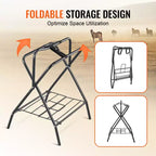VEVOR Porta Sella Pieghevole, Porta Sella per Cavallo Autoportante, Porta Coperta per Cavallo Portatile, Porta Sella in Acciaio Resistente, Nero