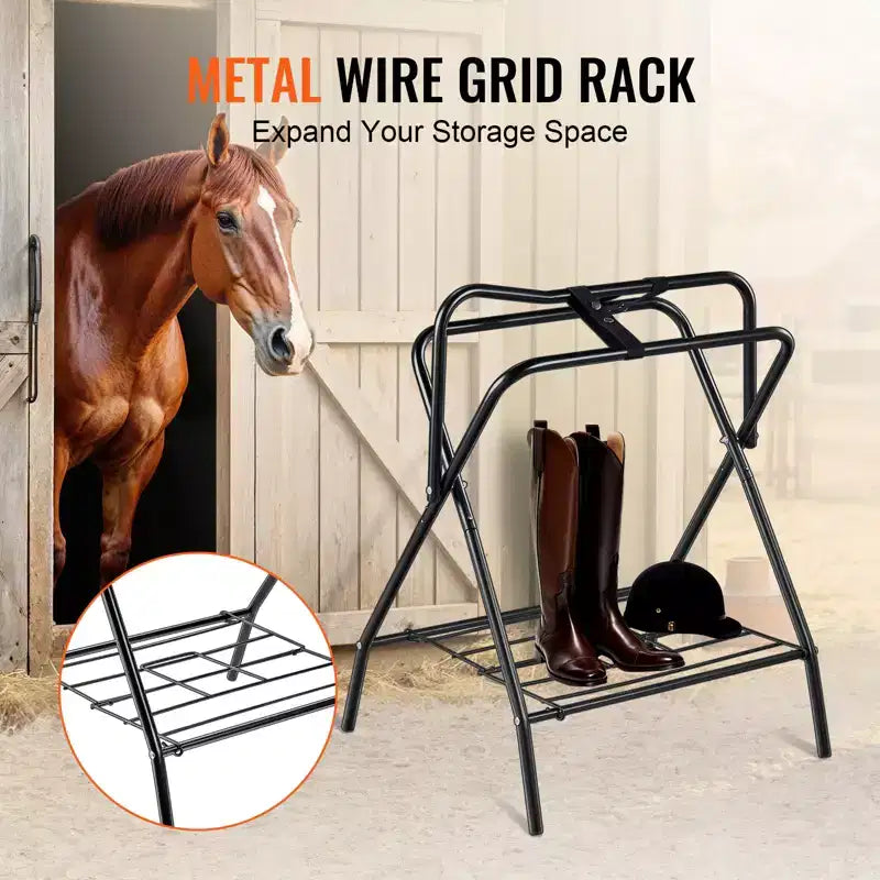 VEVOR Porta Sella Pieghevole, Porta Sella per Cavallo Autoportante, Porta Coperta per Cavallo Portatile, Porta Sella in Acciaio Resistente, Nero