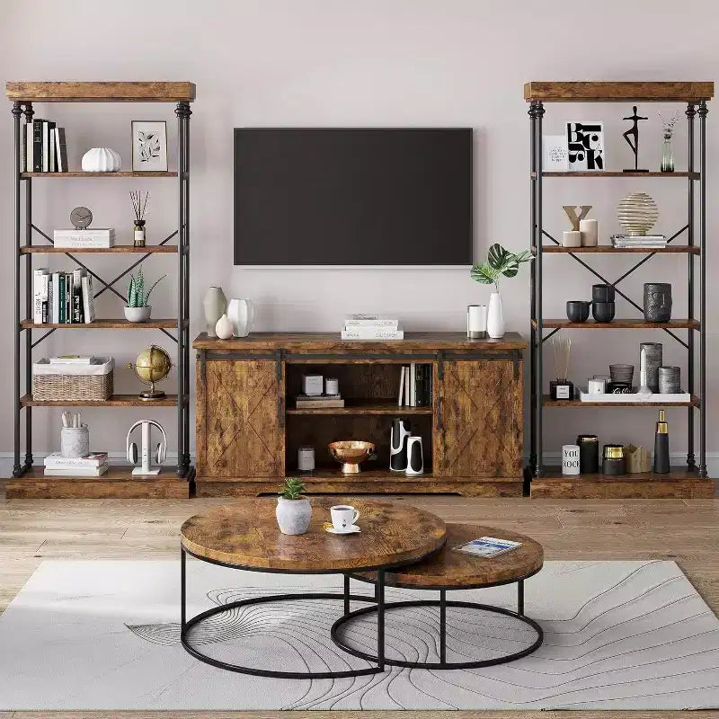 Libreria industriale a 6 ripiani in legno, scaffale aperto con struttura in metallo, grande scaffale espositivo grigio per camera da letto, soggiorno, ufficio