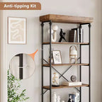 Libreria industriale a 6 ripiani in legno, scaffale aperto con struttura in metallo, grande scaffale espositivo grigio per camera da letto, soggiorno, ufficio