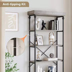 Libreria industriale a 6 ripiani in legno, scaffale aperto con struttura in metallo, grande scaffale espositivo grigio per camera da letto, soggiorno, ufficio