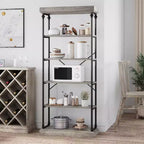 Libreria industriale a 6 ripiani in legno, scaffale aperto con struttura in metallo, grande scaffale espositivo grigio per camera da letto, soggiorno, ufficio