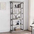 Libreria industriale a 6 ripiani in legno, scaffale aperto con struttura in metallo, grande scaffale espositivo grigio per camera da letto, soggiorno, ufficio