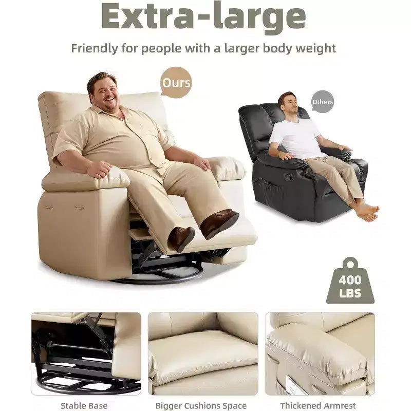 27 Poltrona reclinabile oversize con calore e massaggio, girevole a 360° e dondolio manuale, telecomando per soggiorno, camera da letto