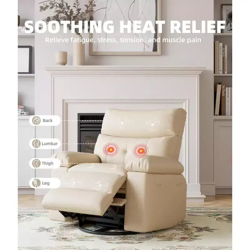 27 Poltrona reclinabile oversize con calore e massaggio, girevole a 360° e dondolio manuale, telecomando per soggiorno, camera da letto