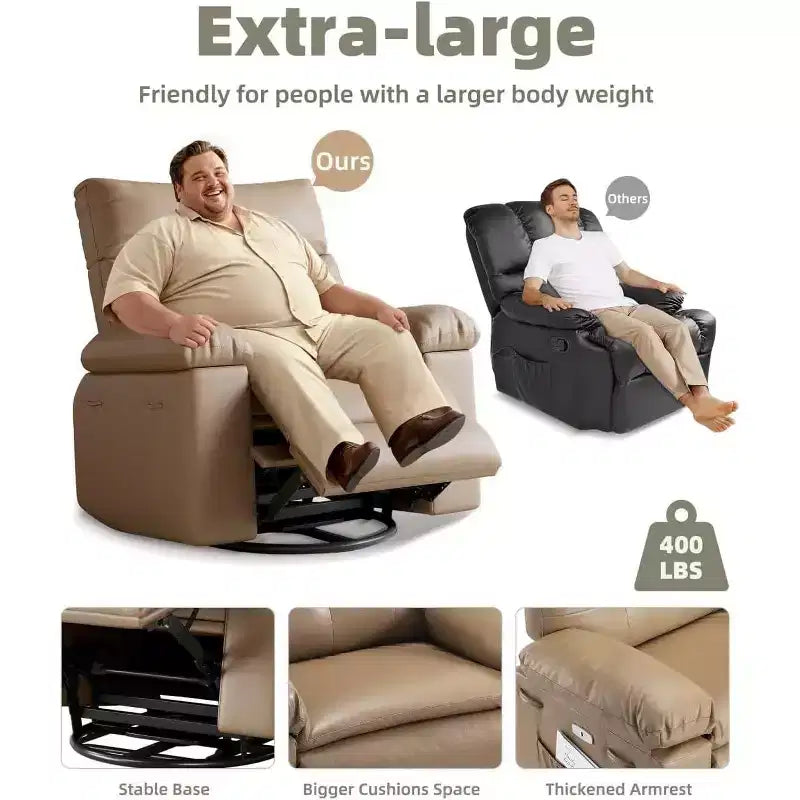 27 Poltrona reclinabile oversize con calore e massaggio, girevole a 360° e dondolio manuale, telecomando per soggiorno, camera da letto