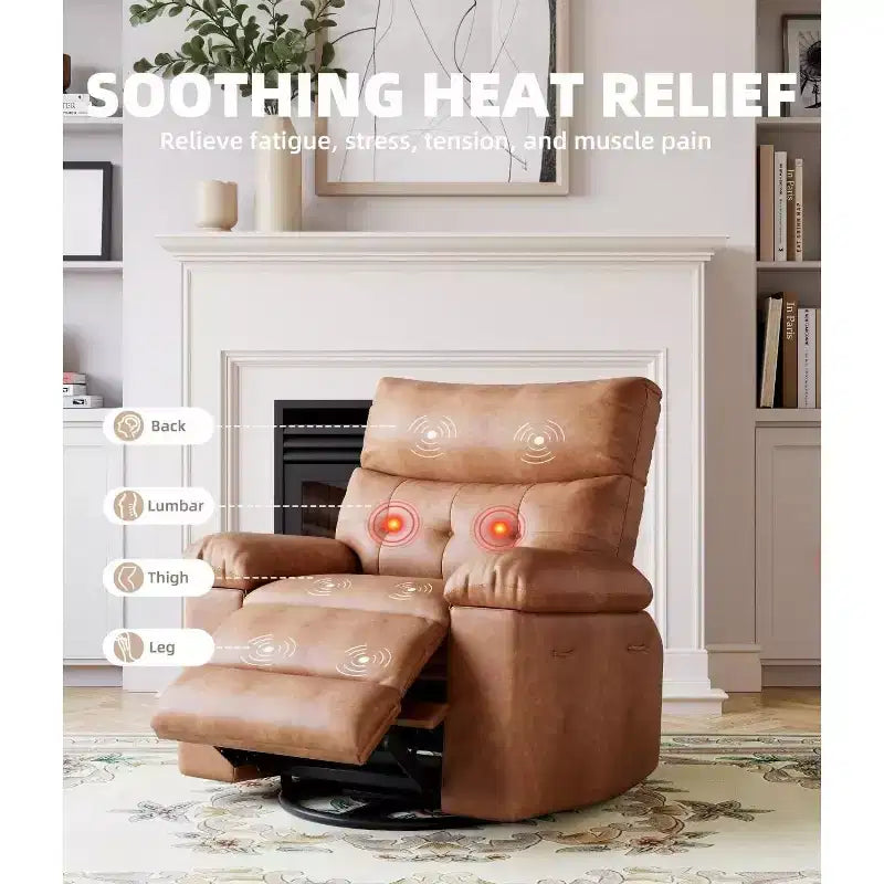 27 Poltrona reclinabile oversize con calore e massaggio, girevole a 360° e dondolio manuale, telecomando per soggiorno, camera da letto