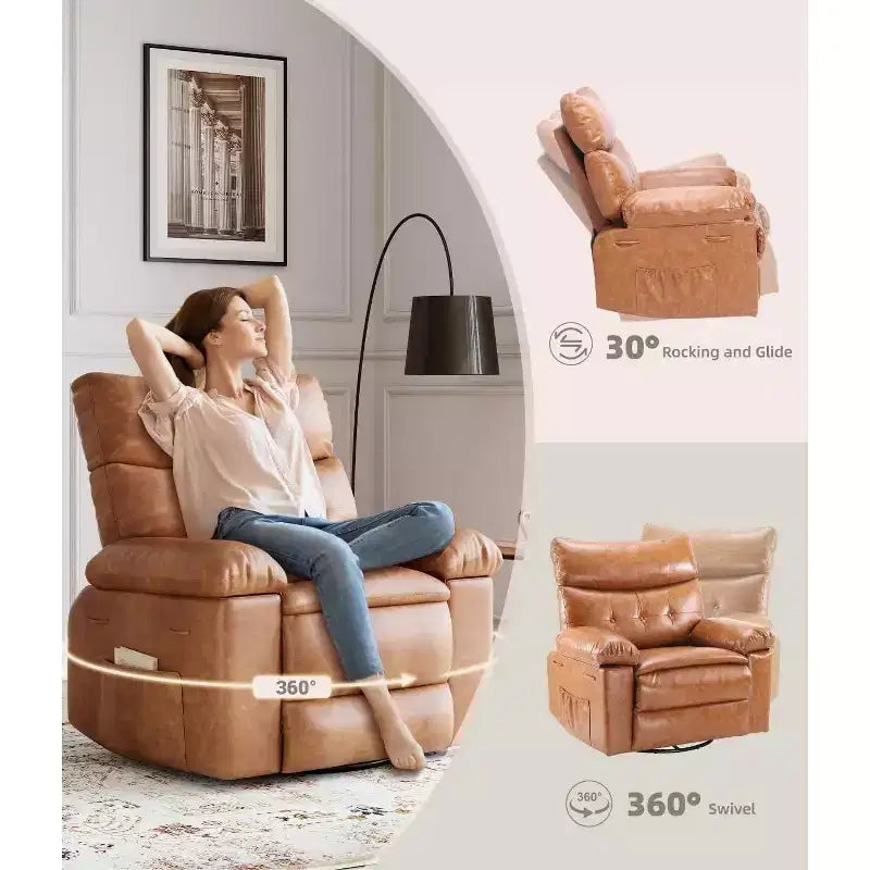 27 Poltrona reclinabile oversize con calore e massaggio, girevole a 360° e dondolio manuale, telecomando per soggiorno, camera da letto