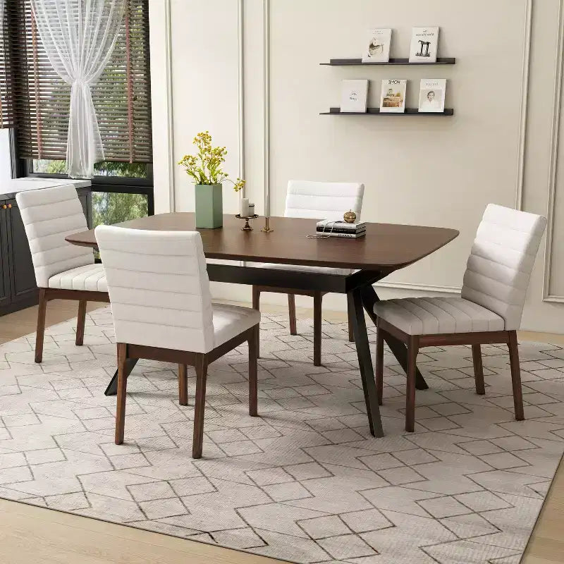 Christopher Knight Home Latisha Set da pranzo imbottito a 5 pezzi in legno di gomma stile moderno di metà secolo