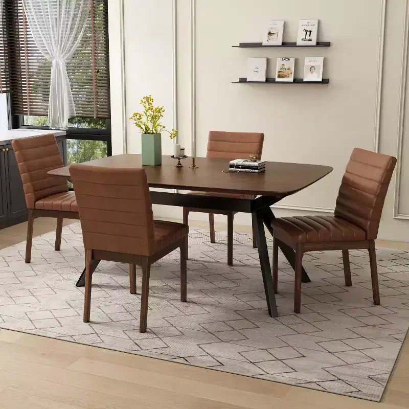Christopher Knight Home Latisha Set da pranzo imbottito a 5 pezzi in legno di gomma stile moderno di metà secolo