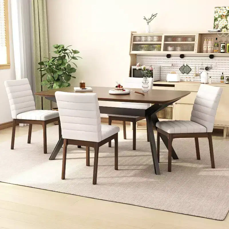 Christopher Knight Home Latisha Set da pranzo imbottito a 5 pezzi in legno di gomma stile moderno di metà secolo
