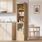 Armadietto contenitore alto e stretto da 70 cm con anta in vetro, ripiani aperti, mobiletto sottile da bagno autoportante per piccoli spazi, cucina, lavanderia, soggiorno