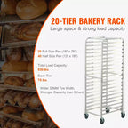 VEVOR Carrello Portateglie a 20 Livelli, Carrello Portateglie Commerciale con Ruote Freno, Carrello di Stoccaggio in Alluminio per Teglie Mezze e Intere, 66 x 51,8 x 177,8 cm