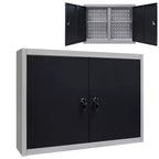 vidaXL Armadietto Portautensili da Parete in Metallo Stile Industriale Grigio e Nero - Grigio