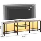 Mobile porta TV Acekool da 67 pollici con luci LED, prese di corrente e 4 ripiani aperti, console multimediale grigia per TV da 55/65/75 pollici, centro di intrattenimento ad angolo