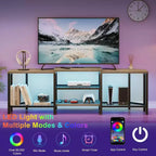 Mobile porta TV Acekool da 67 pollici con luci LED, prese di corrente e 4 ripiani aperti, console multimediale grigia per TV da 55/65/75 pollici, centro di intrattenimento ad angolo