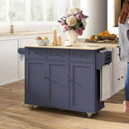 HOMCOM Isola Carrello Cucina con Stazione di Ricarica e Piano a Ribalta, Tavolo Isola da Cucina 135 cm con Piano in Legno, 3 Cassetti, Ripiano Regolabile