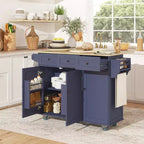 HOMCOM Isola Carrello Cucina con Stazione di Ricarica e Piano a Ribalta, Tavolo Isola da Cucina 135 cm con Piano in Legno, 3 Cassetti, Ripiano Regolabile