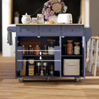HOMCOM Isola Carrello Cucina con Stazione di Ricarica e Piano a Ribalta, Tavolo Isola da Cucina 135 cm con Piano in Legno, 3 Cassetti, Ripiano Regolabile