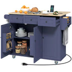 HOMCOM Rolling Kitchen Island with Charging Station and Drop Leaf, 53 Kitchen Island Table with Wood Top, 3 Drawers, Adjustable Shelf