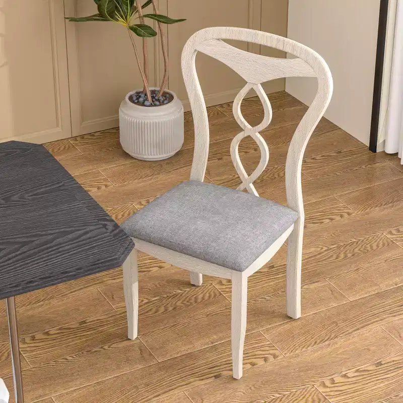VECELO Sedie da pranzo rustiche in legno, sedie da cucina in legno di gomma con sedile imbottito ed elegante schienale traforato, grigio