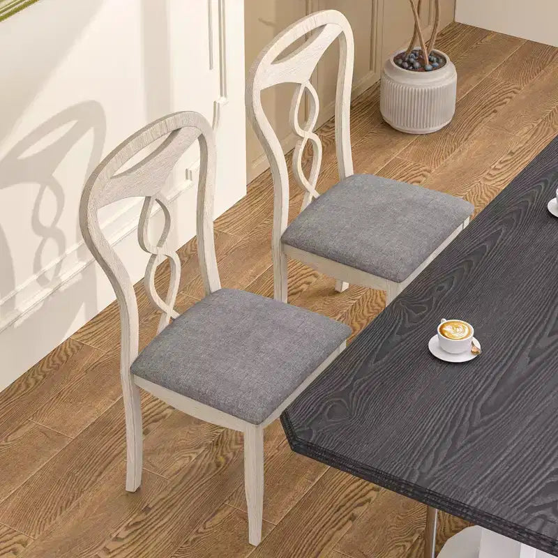 VECELO Sedie da pranzo rustiche in legno, sedie da cucina in legno di gomma con sedile imbottito ed elegante schienale traforato, grigio