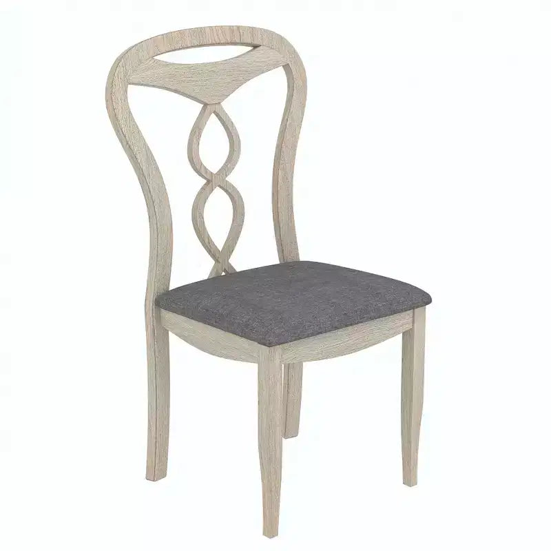 VECELO Sedie da pranzo rustiche in legno, sedie da cucina in legno di gomma con sedile imbottito ed elegante schienale traforato, grigio