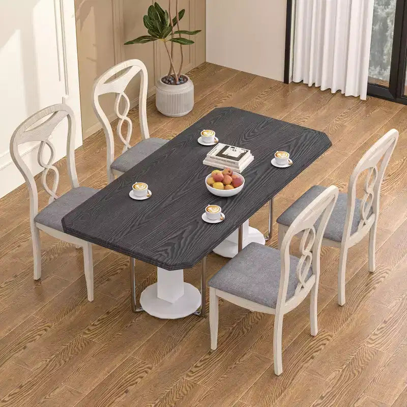 VECELO Sedie da pranzo rustiche in legno, sedie da cucina in legno di gomma con sedile imbottito ed elegante schienale traforato, grigio