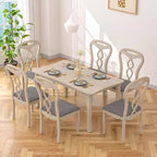 VECELO Sedie da pranzo rustiche in legno, sedie da cucina in legno di gomma con sedile imbottito ed elegante schienale traforato, grigio