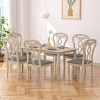 VECELO Sedie da pranzo rustiche in legno, sedie da cucina in legno di gomma con sedile imbottito ed elegante schienale traforato, grigio