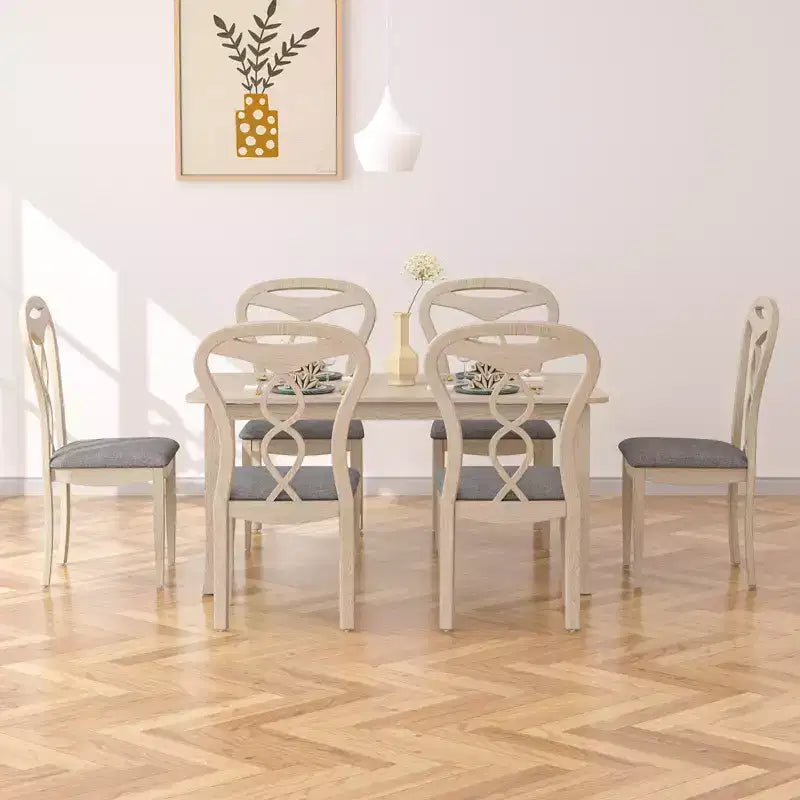 VECELO Sedie da pranzo rustiche in legno, sedie da cucina in legno di gomma con sedile imbottito ed elegante schienale traforato, grigio
