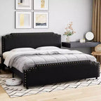 Struttura Letto, Letto a Piattaforma Imbottito in Velluto con Testiera Decorativa Rivettata, Nessuna Rete a Molle, Silenzioso, Facile da Montare