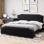 Struttura Letto, Letto a Piattaforma Imbottito in Velluto con Testiera Decorativa Rivettata, Nessuna Rete a Molle, Silenzioso, Facile da Montare