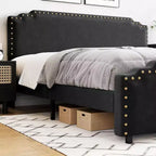 Struttura Letto, Letto a Piattaforma Imbottito in Velluto con Testiera Decorativa Rivettata, Nessuna Rete a Molle, Silenzioso, Facile da Montare