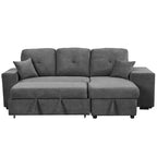 Divano Sezionale a L Reversibile con Chaise Longue Contenitore, Ripiano Laterale e 2 Sgabelli - Divano Letto Estraibile per Soggiorno
